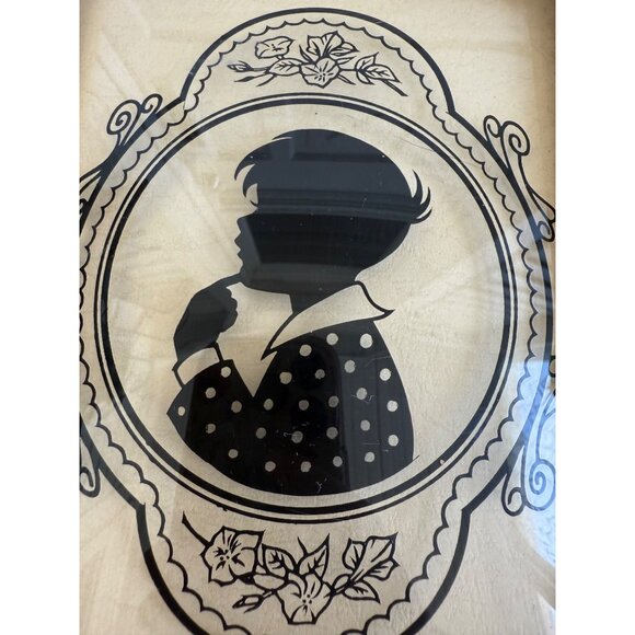 Vintage 40's Pair Reverse Painted Convex Glass Children Profile Bust Pictures - Picture 5 of 12